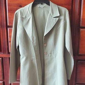 Womens Green pinstriped suit.